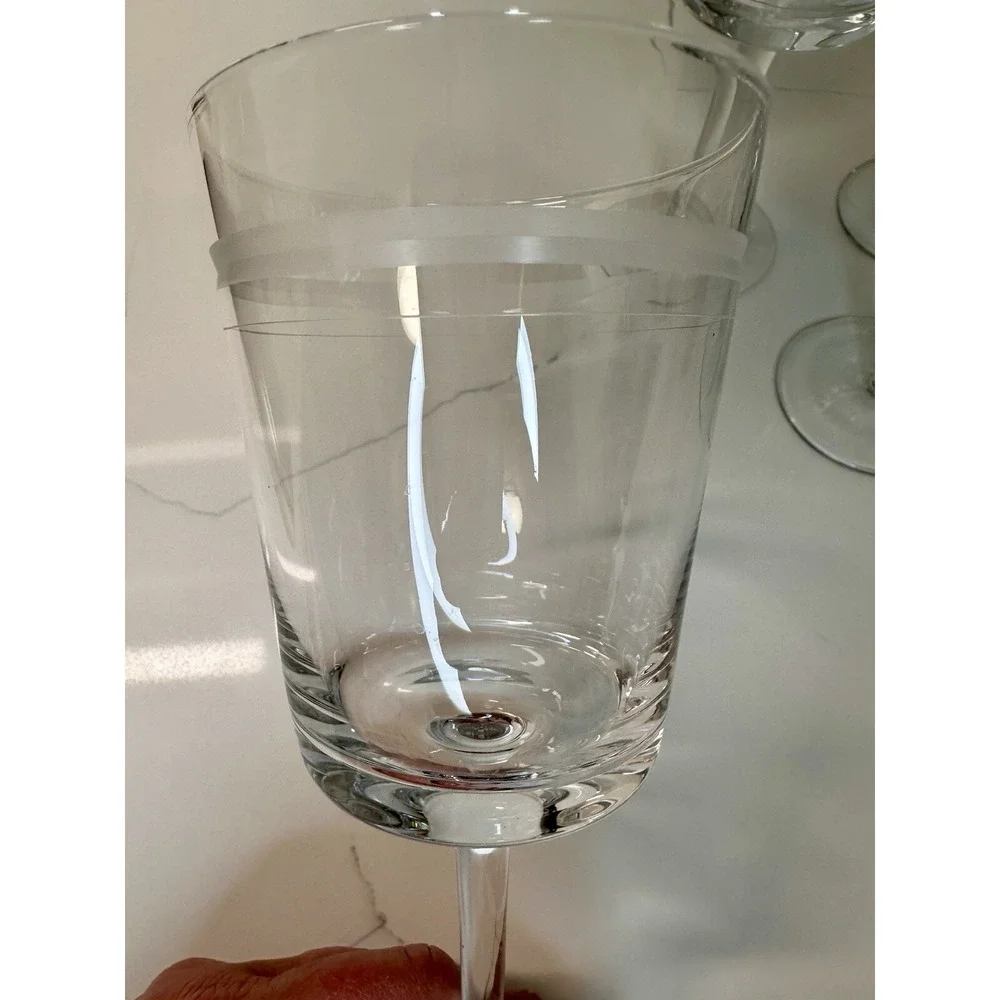 RARE CRYSTAL Pottery Barn Stemmed Wine Glasses ETCHED S/6 (Two Sets Available)